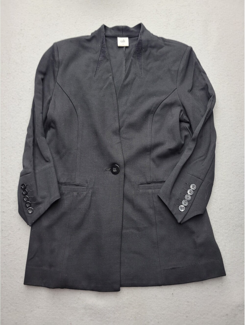 Cabi Women's Blazer Size 4 Black Solid Pockets V Cuffs Cuff Button Casual